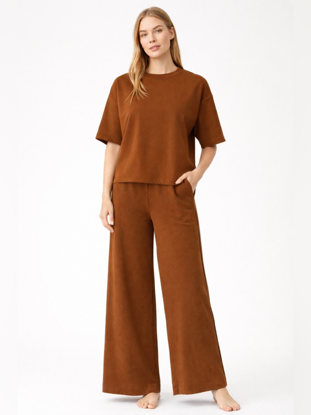 Max Studio Wide Leg Pants and Short Sleeve Shirt Set
